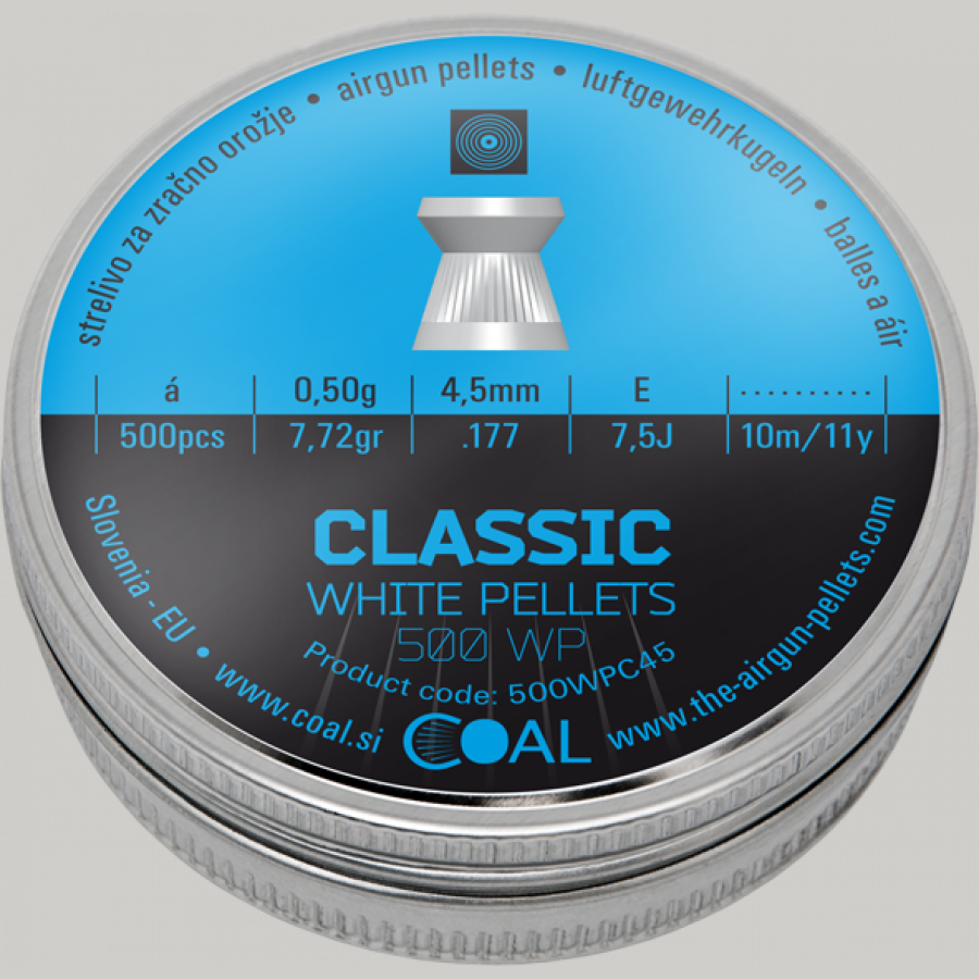 Coal Classic White Pellets Flachkopf Diabolos geriffelter Schaft Kal. 4,5 mm 500 Stk.