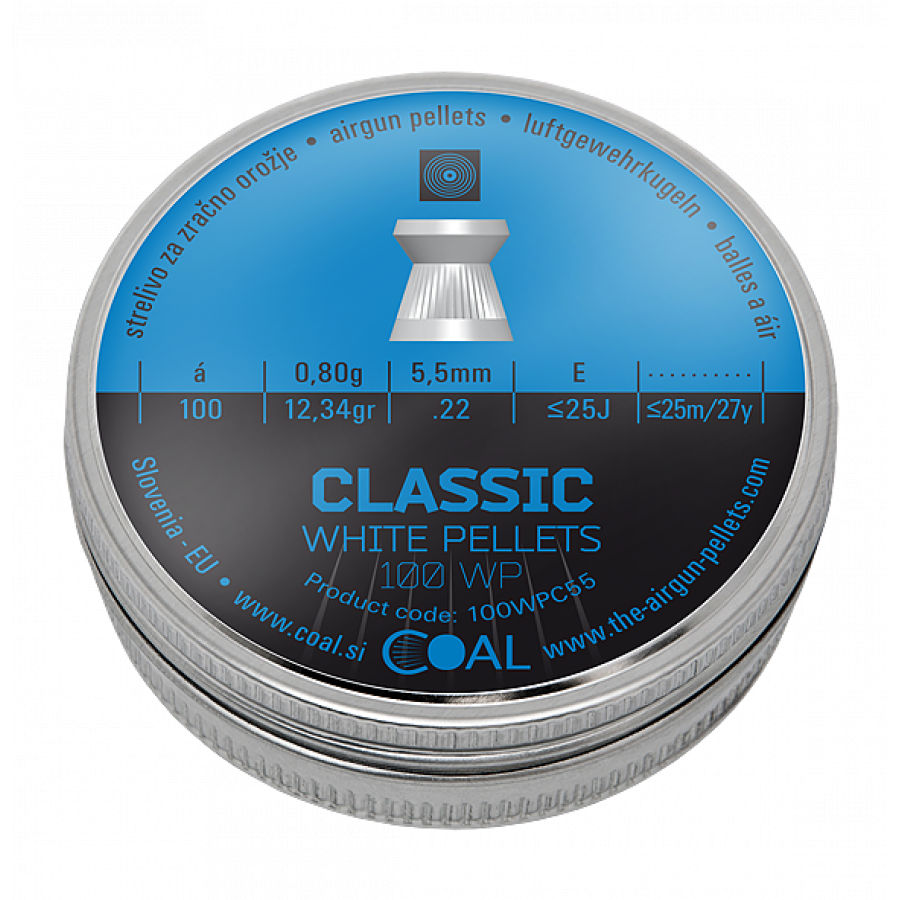 Coal Classic White Pellets Flachkopf Diabolos geriffelt Kal.5,5mm/.22 100Stk.
